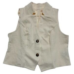 SHEIN Curve Cream Textured Button Front Sleeveless Vest Top Women 2XL